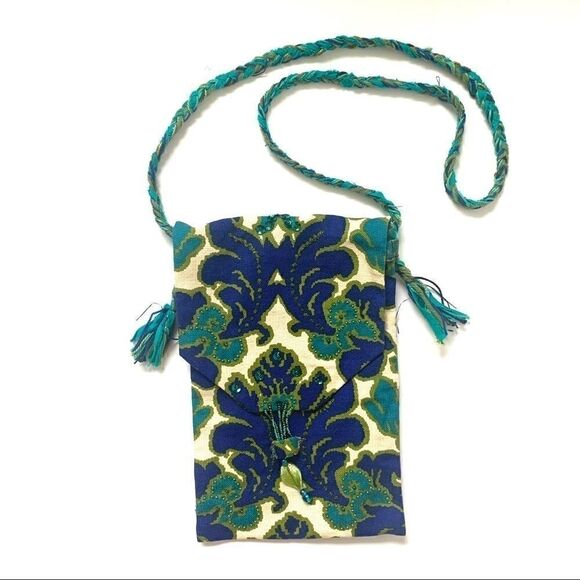 Handbags - Brocade Ornate Beaded Canvas Crossbody Bag